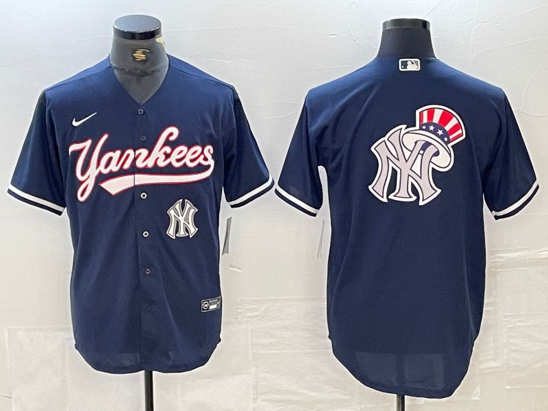 Men New York Yankees Blank Dark blue Second generation joint name Nike 2024 MLB Jersey style 14
